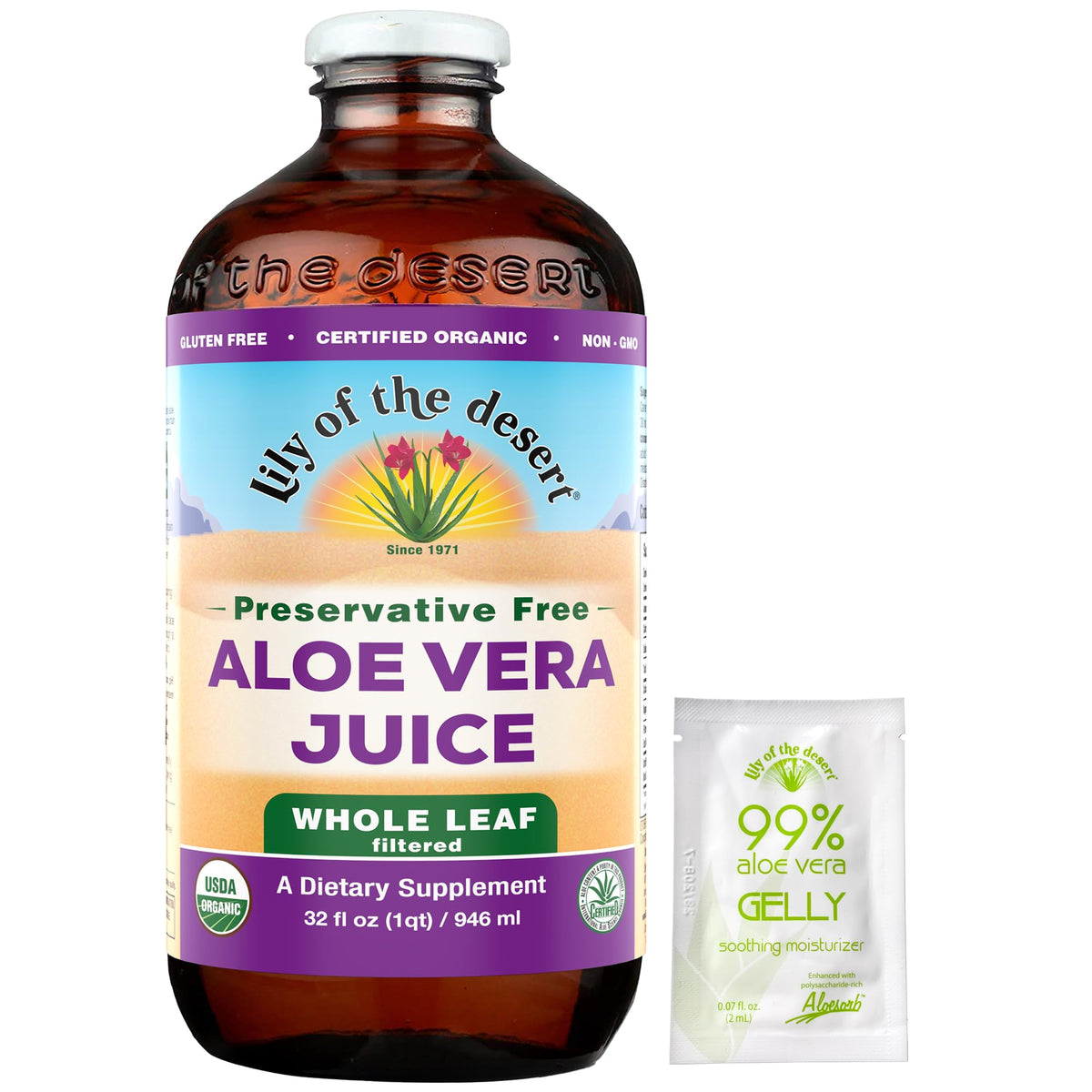 Lily Of The Desert jus d'Aloe Vera entier bio 32 oz vue de face