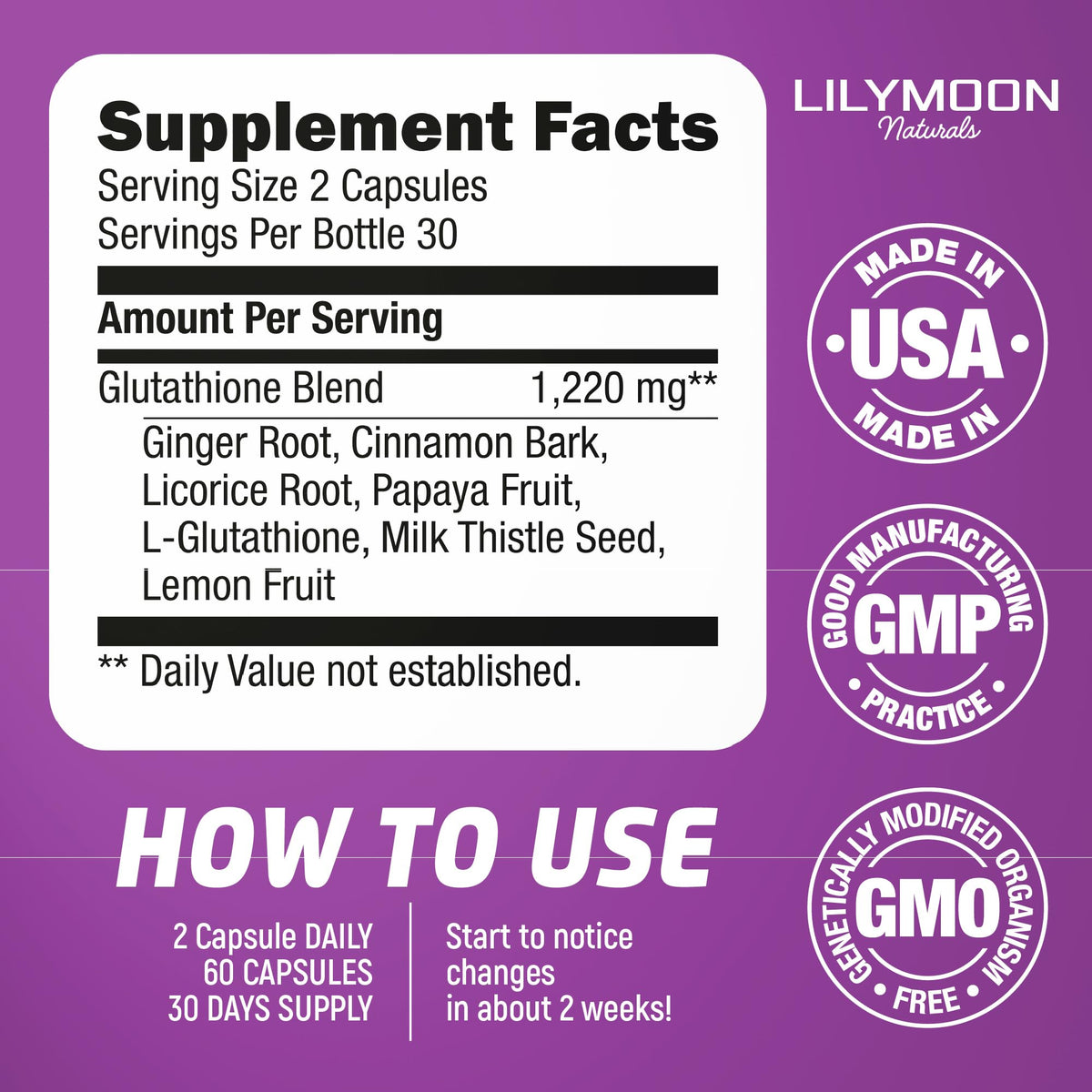 LILYMOON Glutathione capsules sur une table