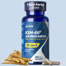 LincNutri KSM-66 Ashwagandha 10-en-1 complément végétalien, vue de face