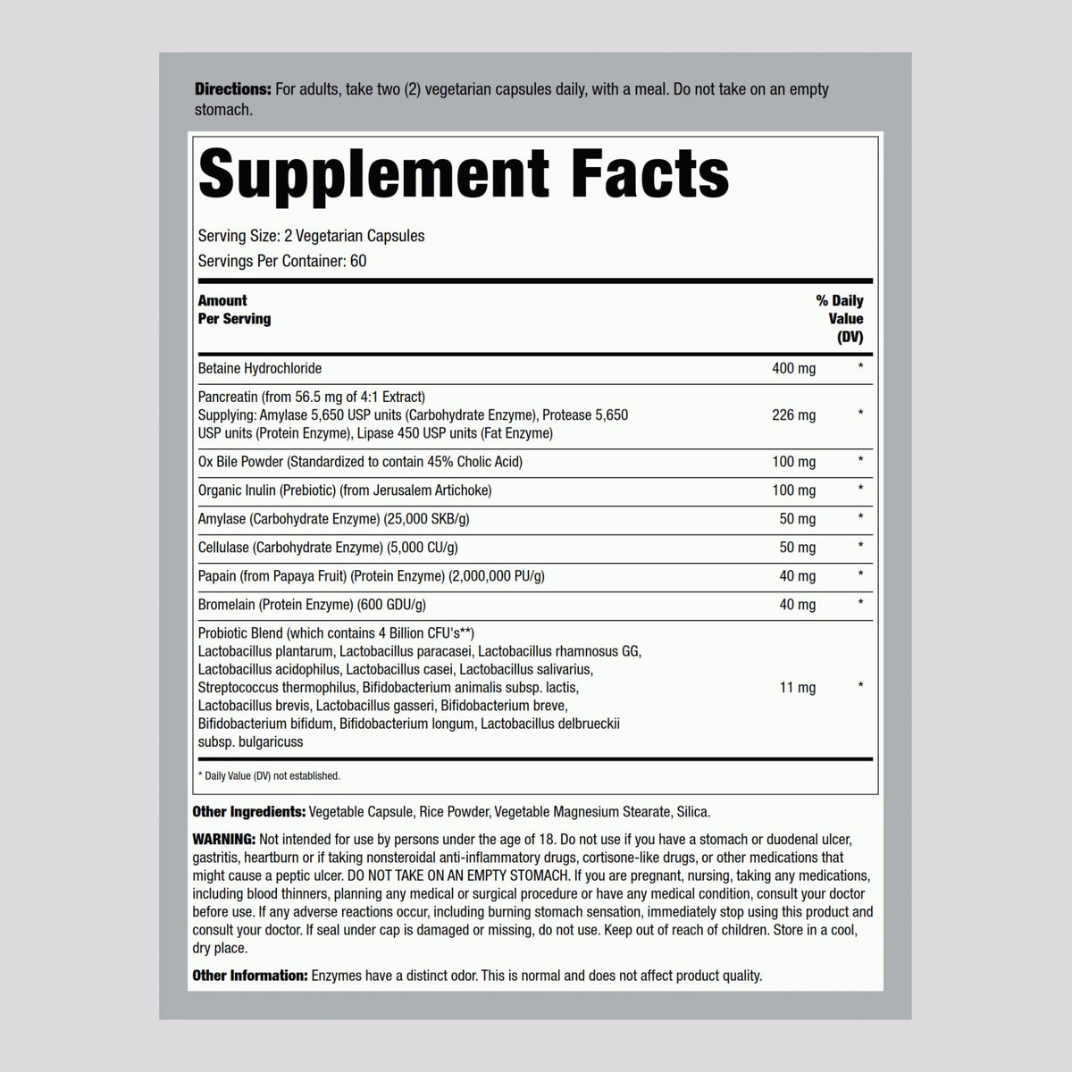 Lindberg Complément Alimentaire Multi-Enzymes 120 Capsules étiquette détaillée