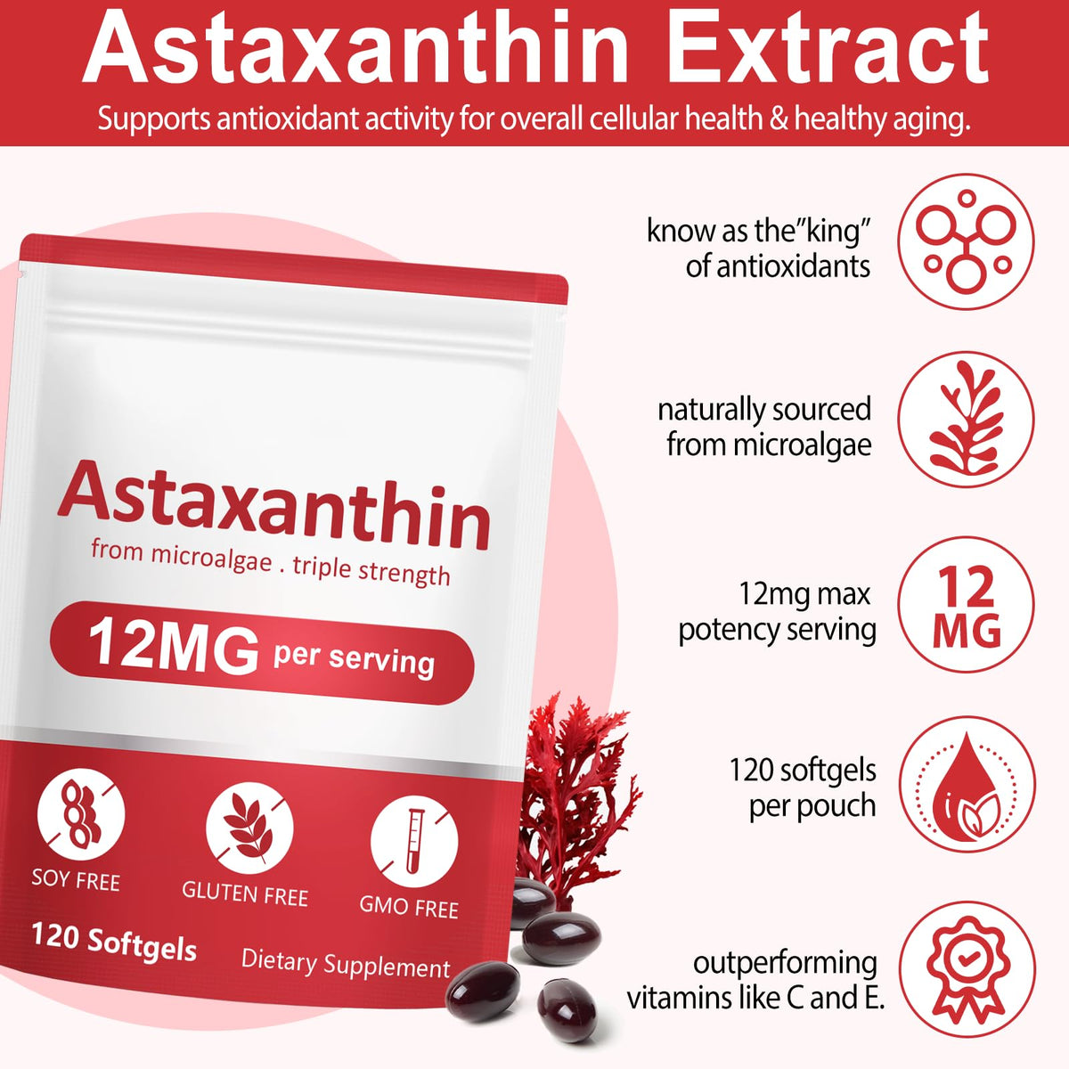 Linizanjiiy Astaxanthin 12mg 120 gélules douces vue arrière