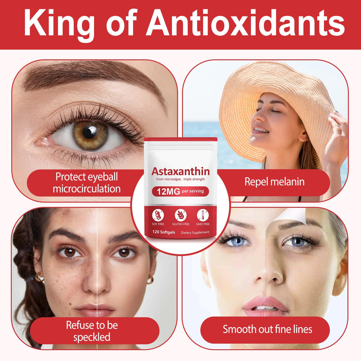 Linizanjiiy Astaxanthin 12mg gélules douces avec étiquette