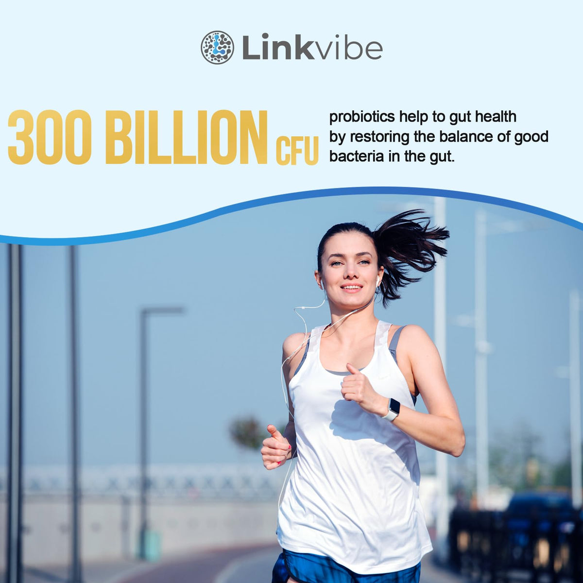 Linkvibe Probiotiques, capsules sur fond blanc