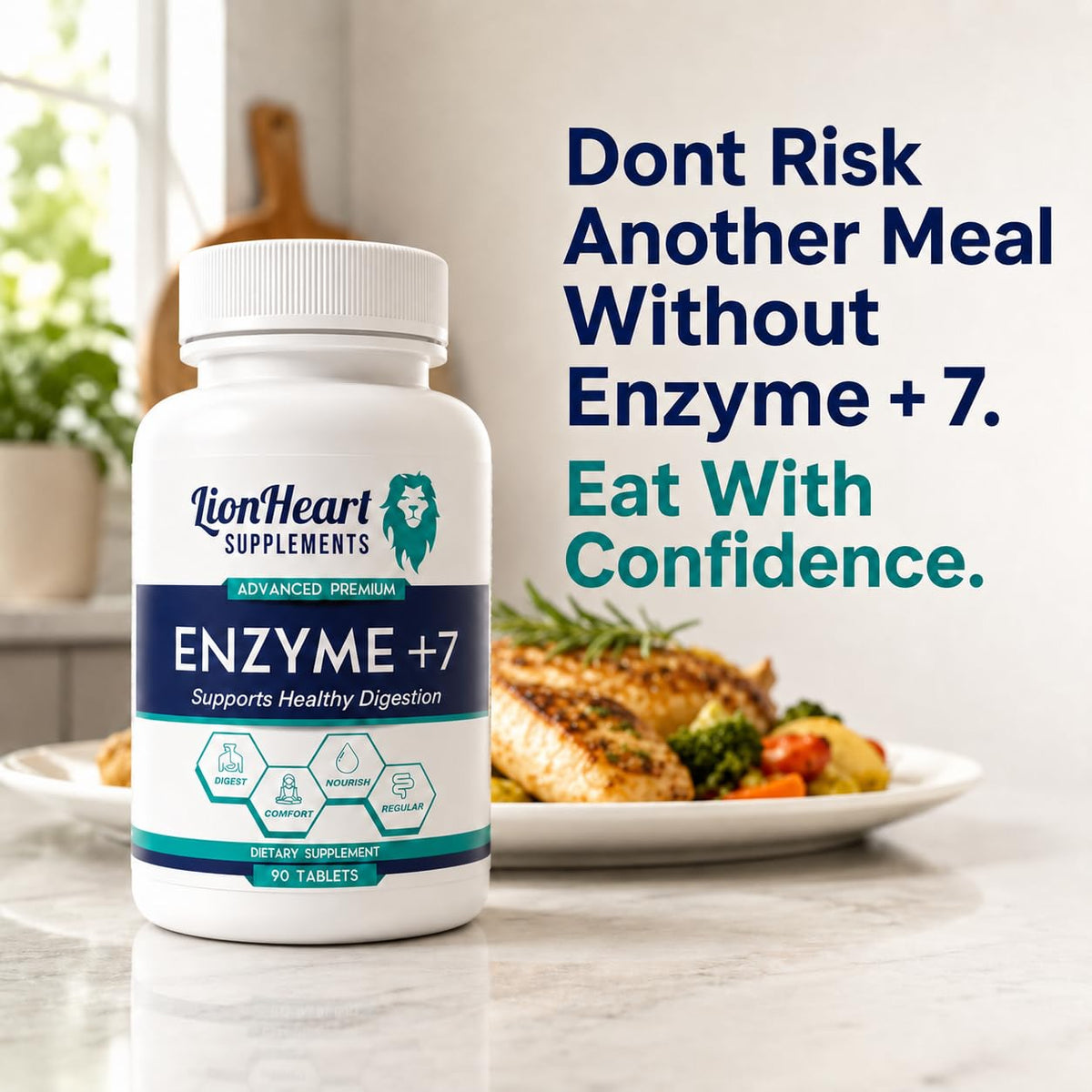 LionHeart Enzyme +7 avec un verre d'eau