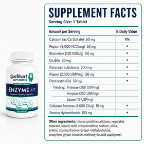 LionHeart Enzyme +7 emballage avec informations nutritionnelles