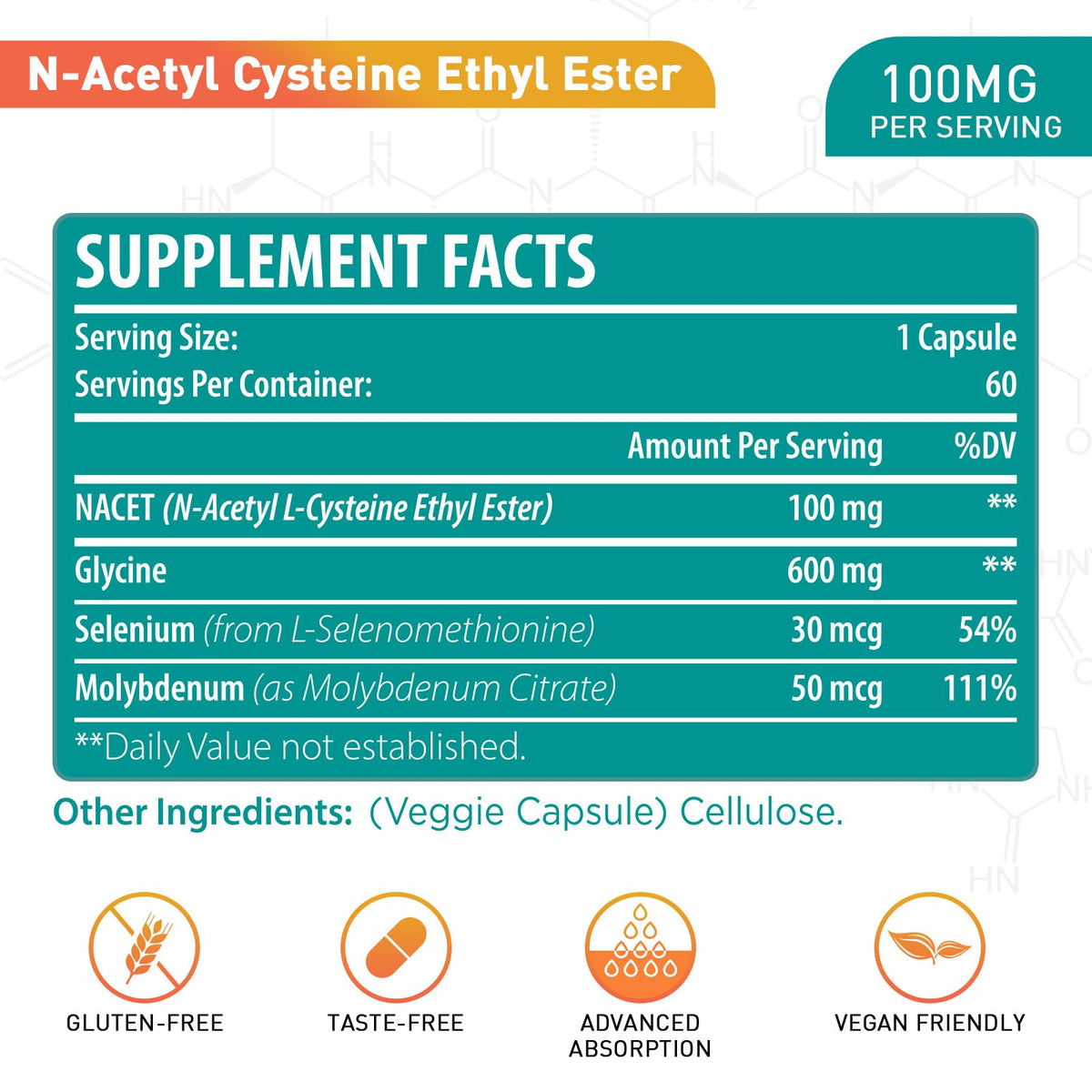 lipmaxmall N-Acetyl Cystéine Éthyle Ester 100mg capsule side view