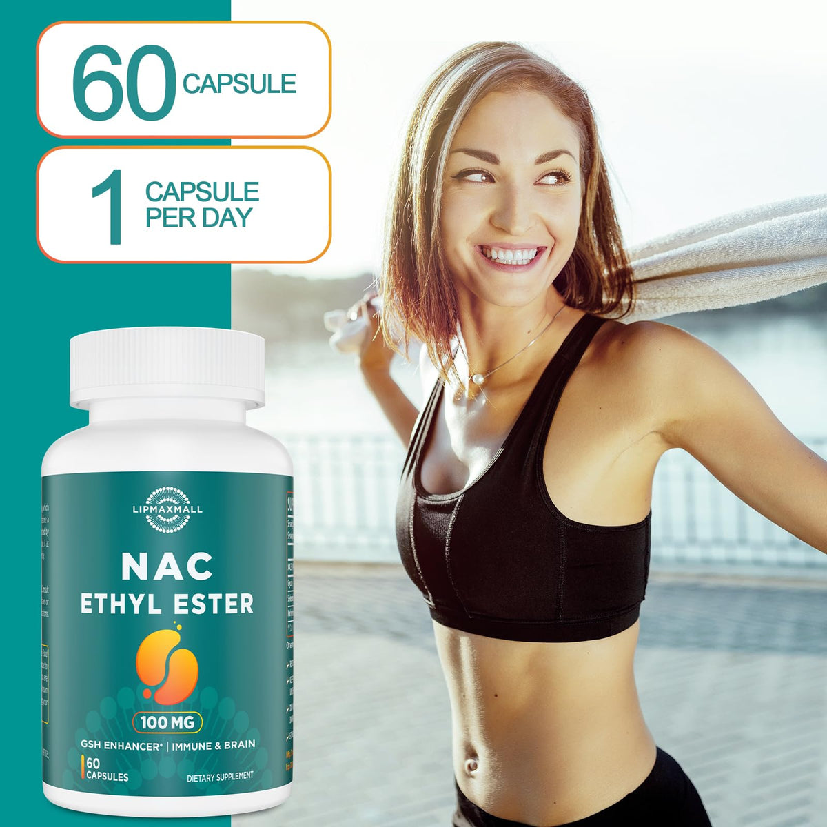 lipmaxmall N-Acetyl Cystéine Éthyle Ester 100mg with measuring spoon