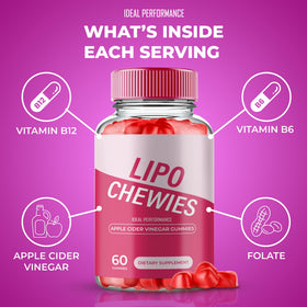 Lipo Chewies Gummies IDEAL PERFORMANCE ouvertes sur un fond clair