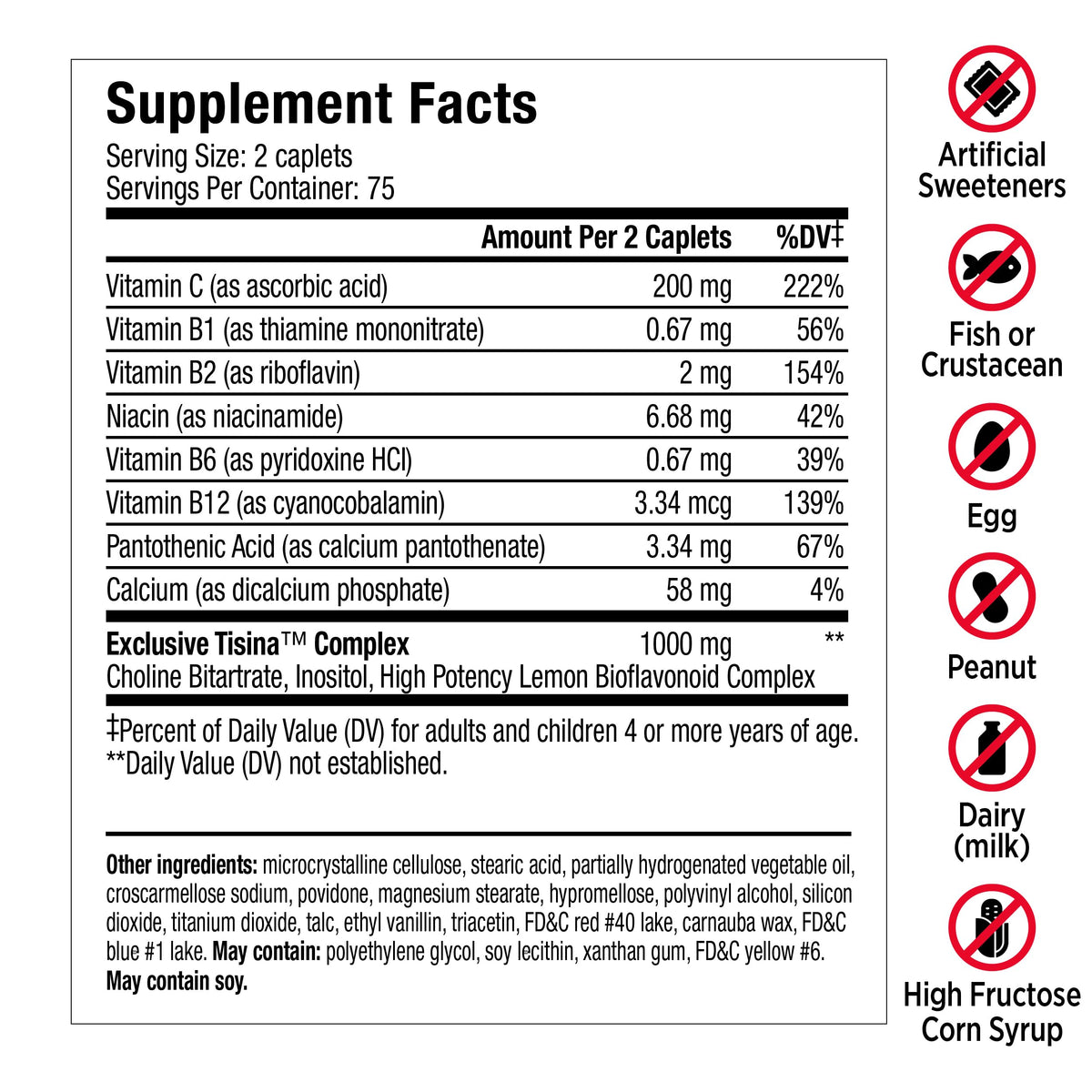 Lipo-Flavonoid étiquette du produit avec ingrédients et dosage