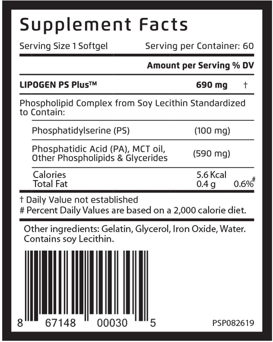 Lipogen PS Plus boîte avec 180 gélules vue de côté