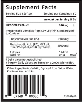 Lipogen PS Plus boîte avec 180 gélules vue de côté