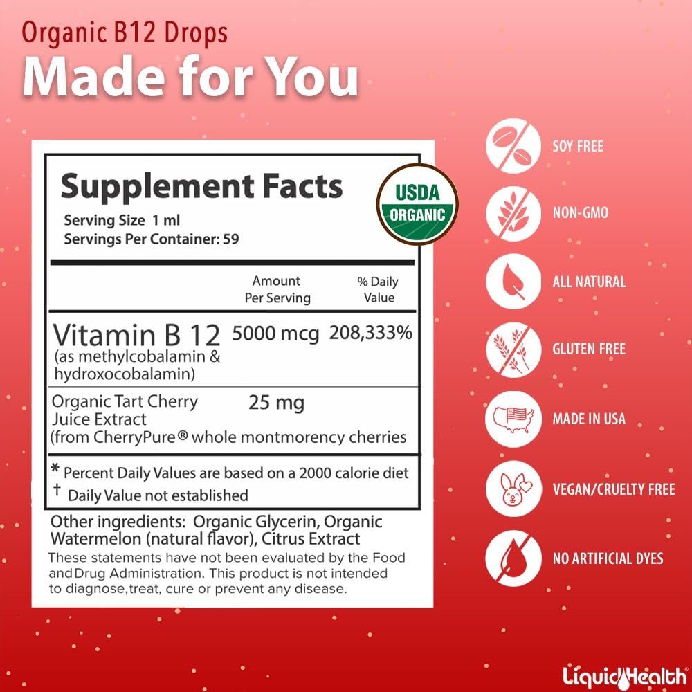 LIQUIDHEALTH B12 Methylcobalamine 5000 mcg gouttes dans un verre