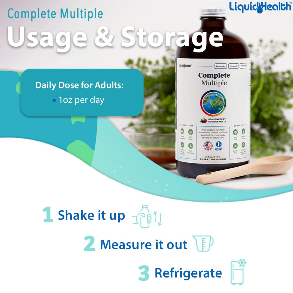 LIQUIDHEALTH Complément Alimentaire Liquide Multivitaminé 32 oz en usage dans un smoothie