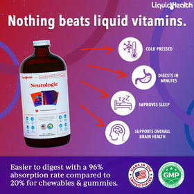 LIQUIDHEALTH Complément Alimentaire Neurologique 946ml - étiquette avec ingrédients