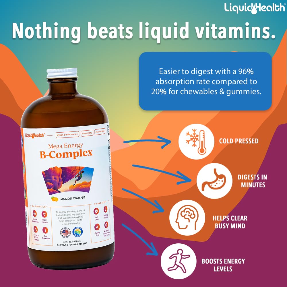LIQUIDHEALTH Mega Energy B-Complex bouteille vue de côté