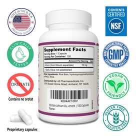 lithitate Lithium Aspartate 10mg étiquette avec détails de dosage