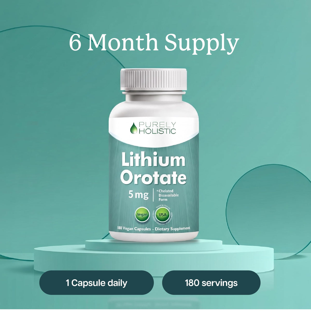 Lithium Orotate 5 mg Purely Holistic sur un fond naturel