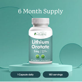 Lithium Orotate 5 mg Purely Holistic sur un fond naturel