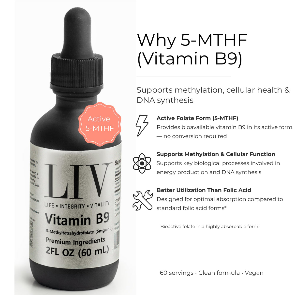 LIV B9 5-MTHF flacon sur surface blanche
