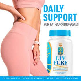 Liv Pure 60 capsules de Wellnessesity, avec une main tenant la capsule