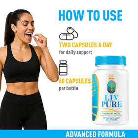 Liv Pure 60 capsules de Wellnessesity, sur une table en bois