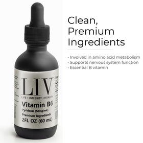 LIV Vitamine B6 Liquide ingrédients sur étiquette