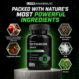 Live Anabolic TestoGreens Max bouteille sur fond blanc