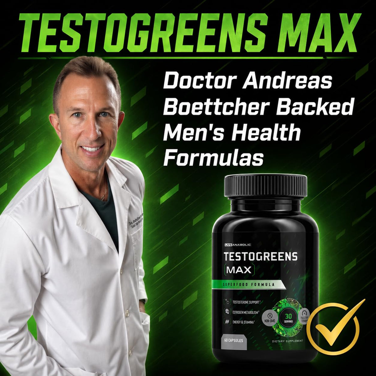 Live Anabolic TestoGreens Max capsules sur une surface en bois