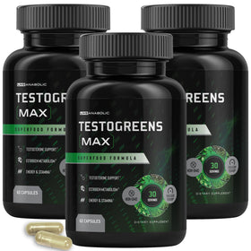 Live Anabolic TestoGreens Max devant de la bouteille avec capsules