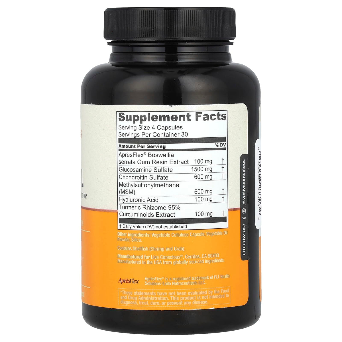 Live Conscious Glucosamine Chondroitin MSM 150g vue de côté