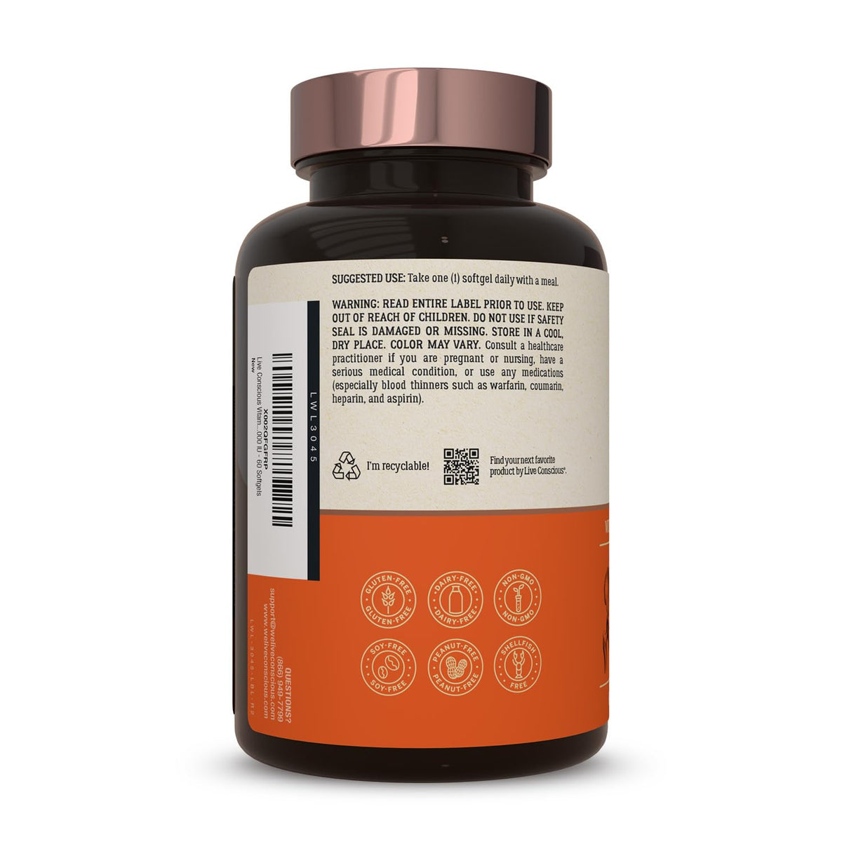 Live Conscious K2 MK7 avec D3 5000 UI - emballage ouvert avec capsules