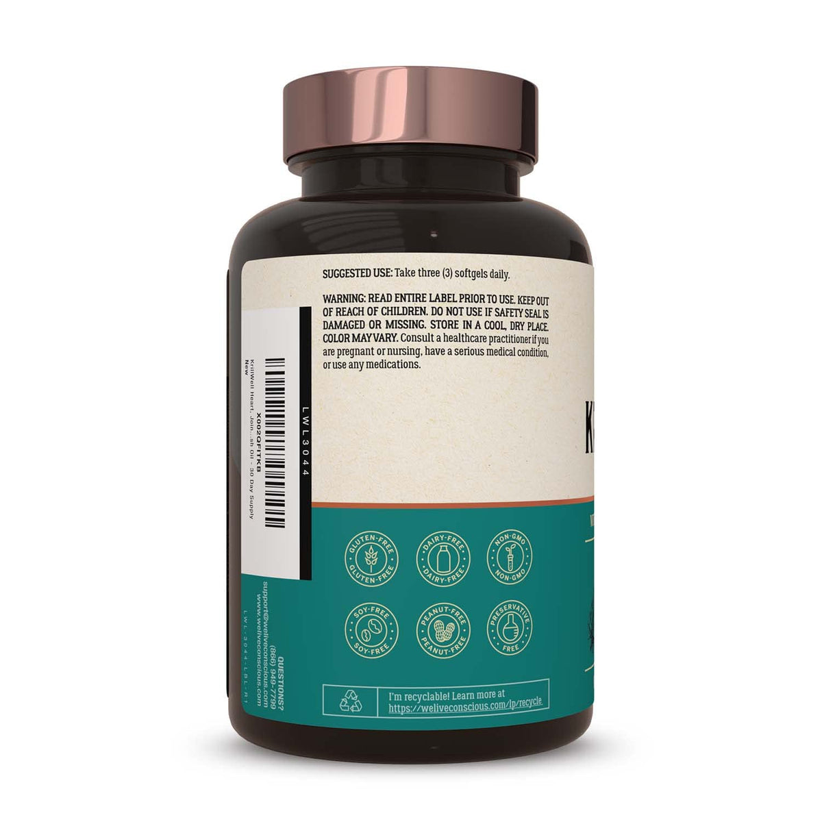 Live Conscious KrillWell huile de krill 1500 mg capsules arrière