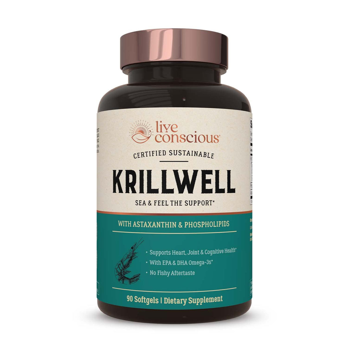 Live Conscious KrillWell huile de krill 1500 mg capsules avant