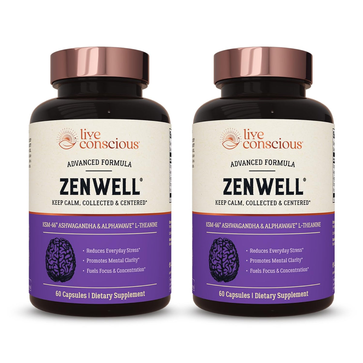 Live Conscious KSM-66 Ashwagandha 60 Capsules, vue de face