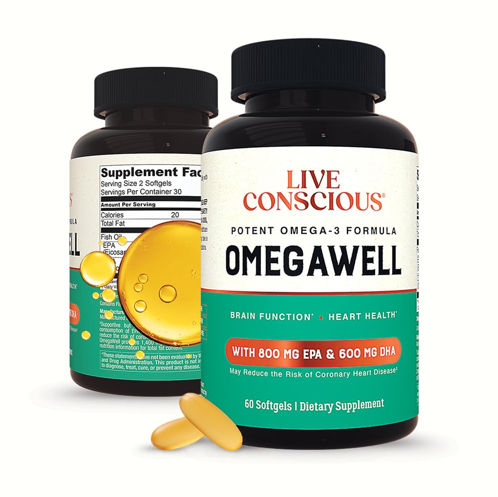 Live Conscious OmegaWell Huile de Poisson Omega 3 2000 mg emballage avant