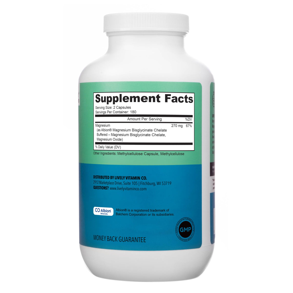 LIVELY VITAMIN CO Magnesium Ease, emballage et informations nutritionnelles