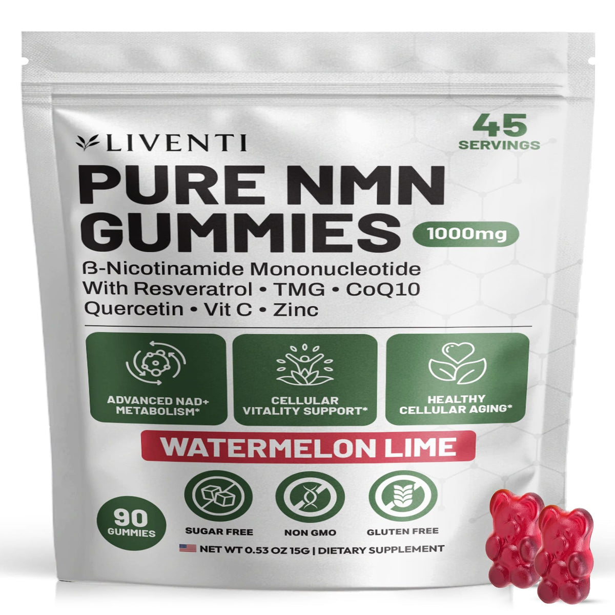 LIVENTI Gummies NMN Pures 1000mg saveur Pastèque Citron Vert paquet avant
