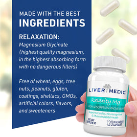 Liver Medic Magnésium Glycinate 200mg capsules sur un fond blanc