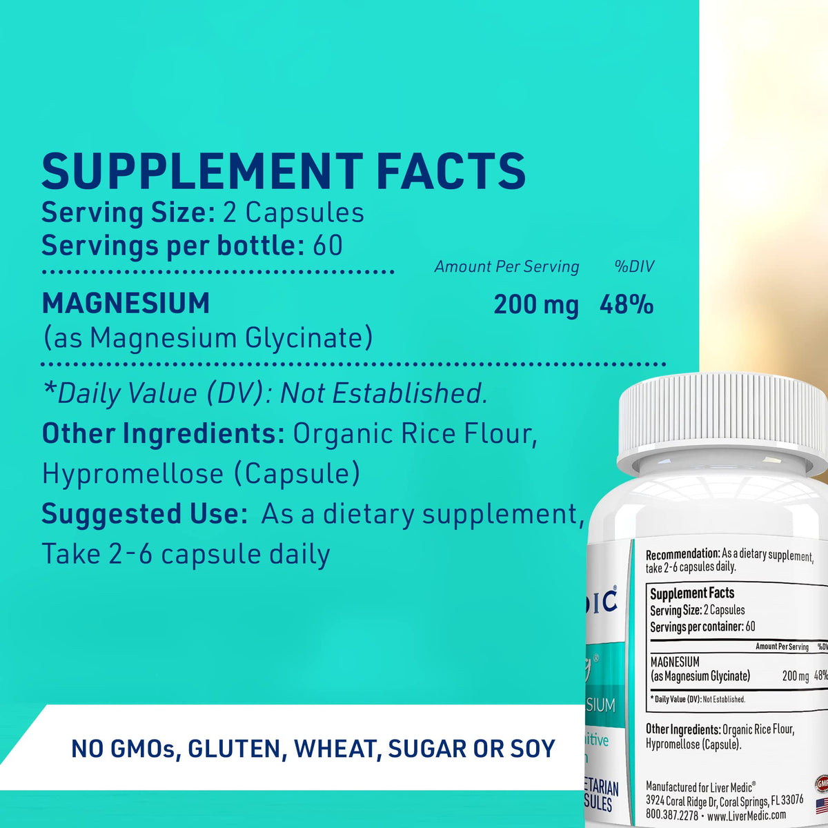 Liver Medic Magnésium Glycinate 200mg capsules vues de côté