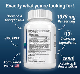 Liver Medic Oregano capsules végétariennes sur fond blanc