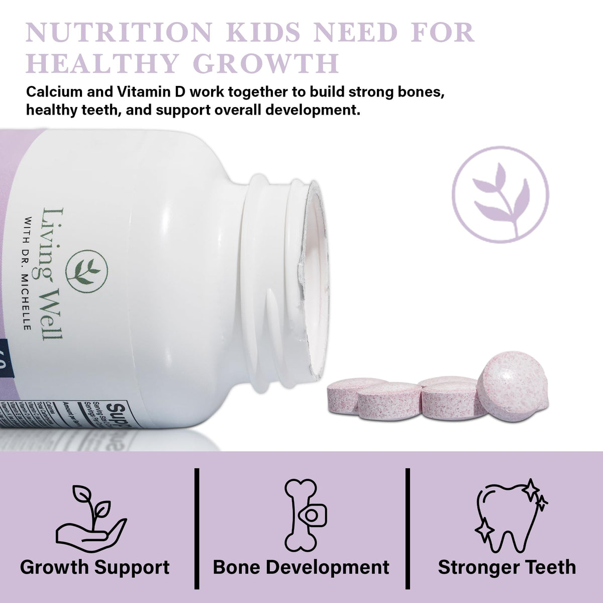 Living Well Complément Alimentaire Calcium présenté sur une table