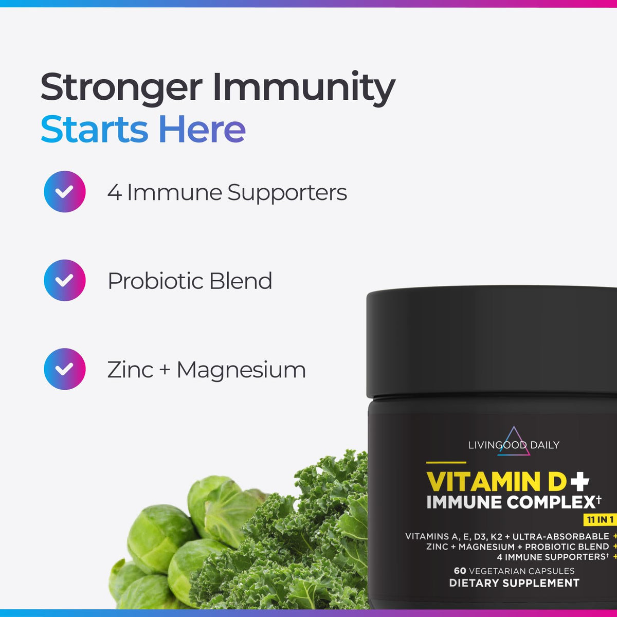 Livingood Daily D3 K2 Magnésium 60 capsules avec d'autres compléments