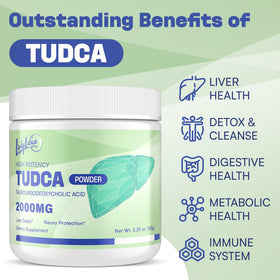 LivLyLuxe Poudre TUDCA 2000 mg, contenu en poudre dans une cuillère