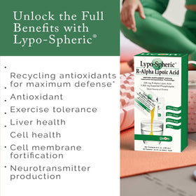 LivOn Laboratories Lypo-Spheric Acide Alpha-Lipoïque à côté d'un verre d'eau