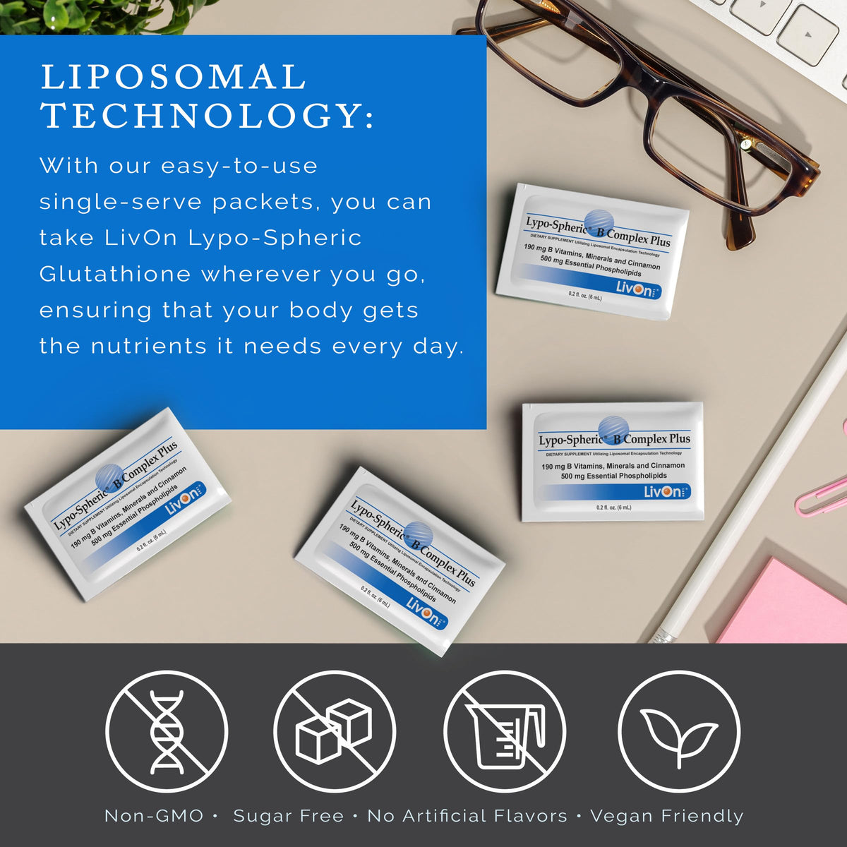 LivOn Laboratories Lypo-Spheric B Complex Plus sachets avec des ingrédients naturels
