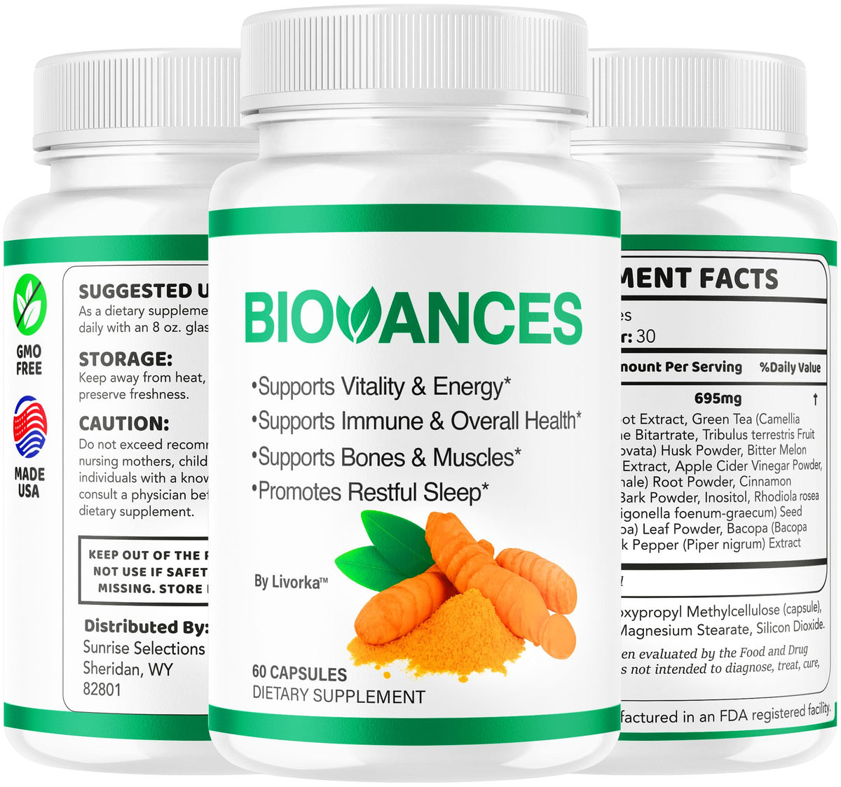 LIVORKA Biovances Capsules avec une main tenant le flacon