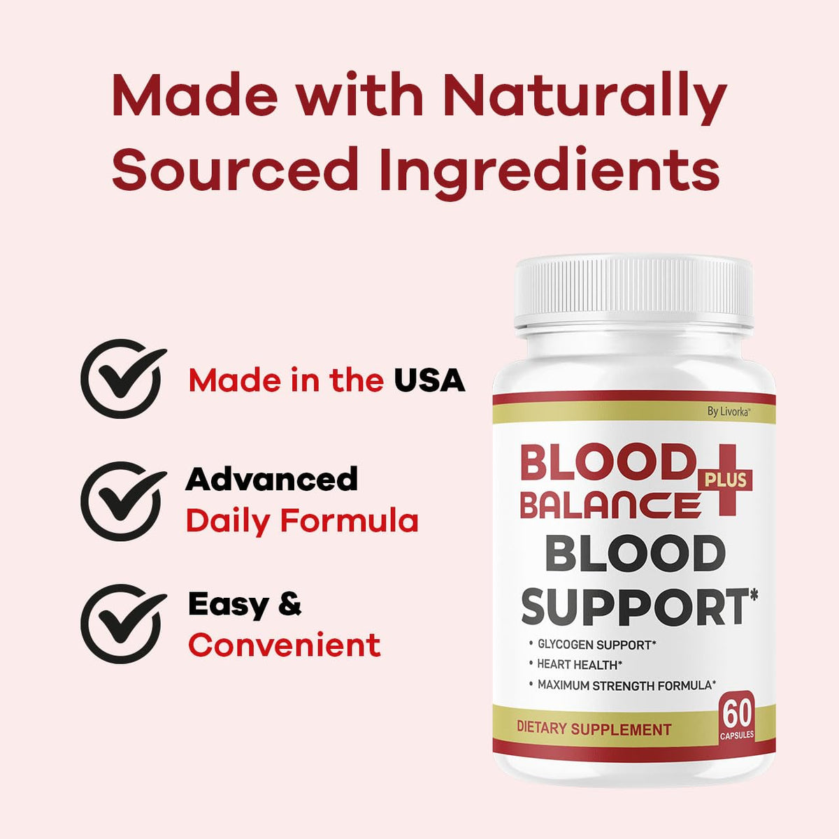 LIVORKA BloodBalance Plus flacon ouvert avec capsules