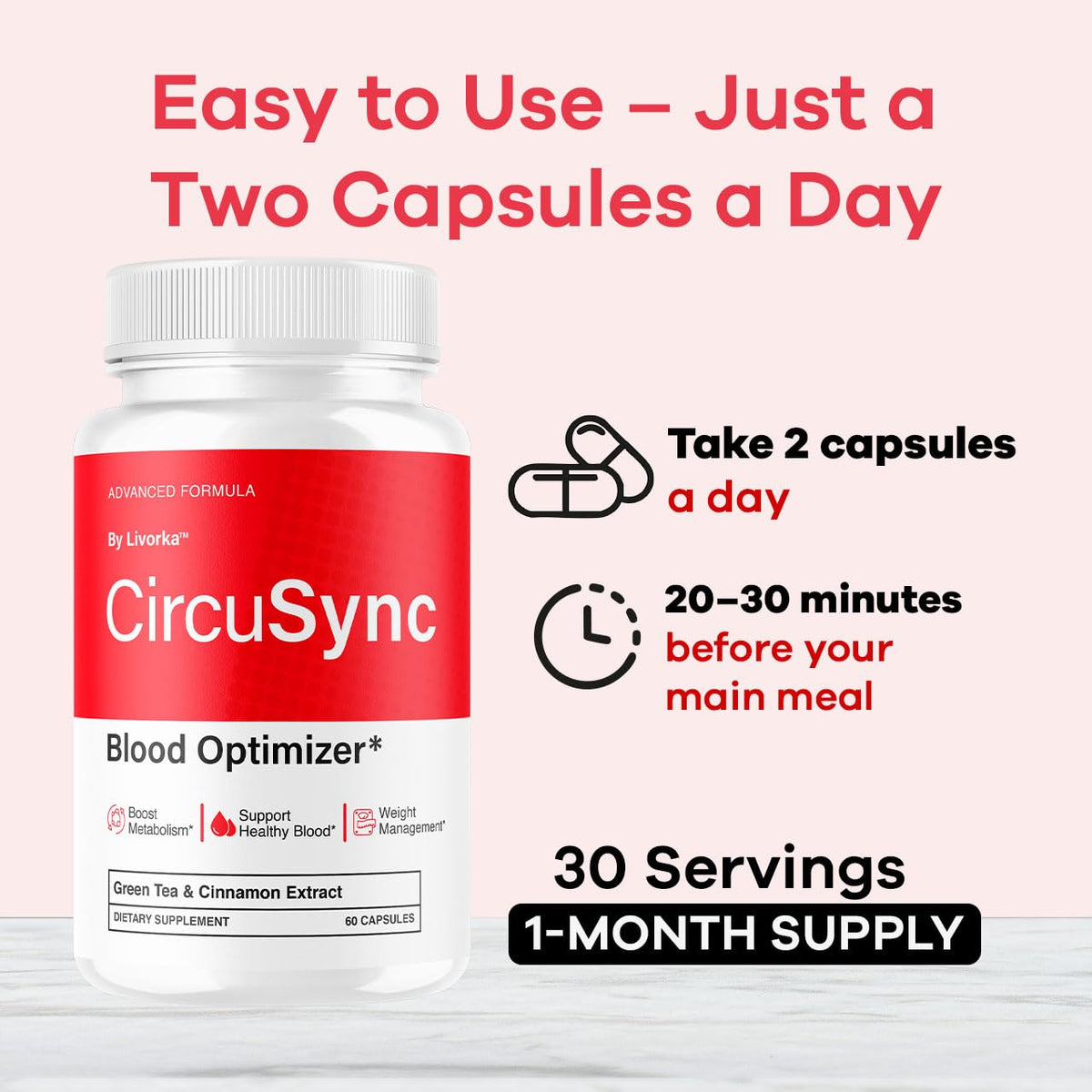 LIVORKA Circusync Capsules à côté d'un verre d'eau