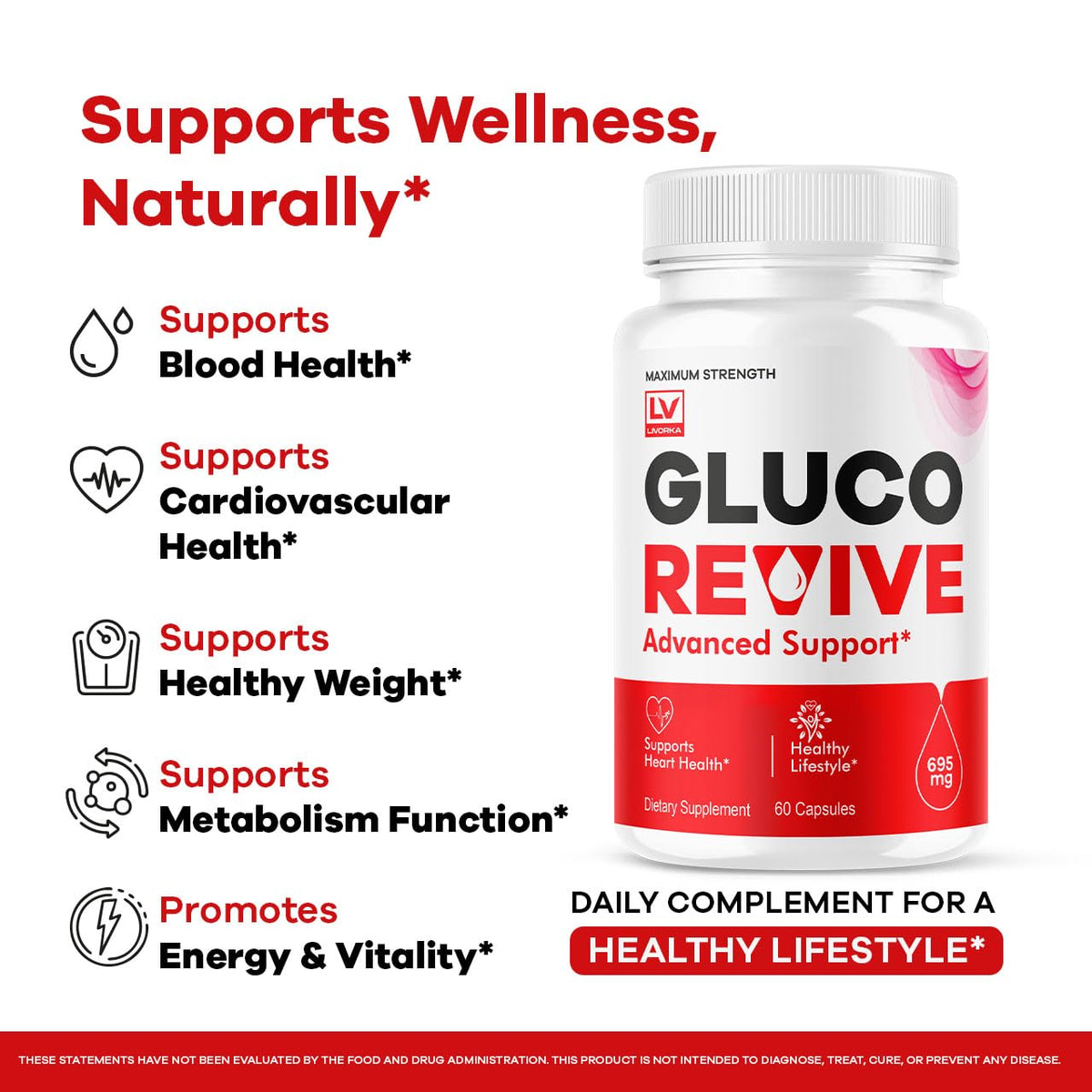 LIVORKA Gluco Revive Capsules vue arrière avec informations nutritionnelles
