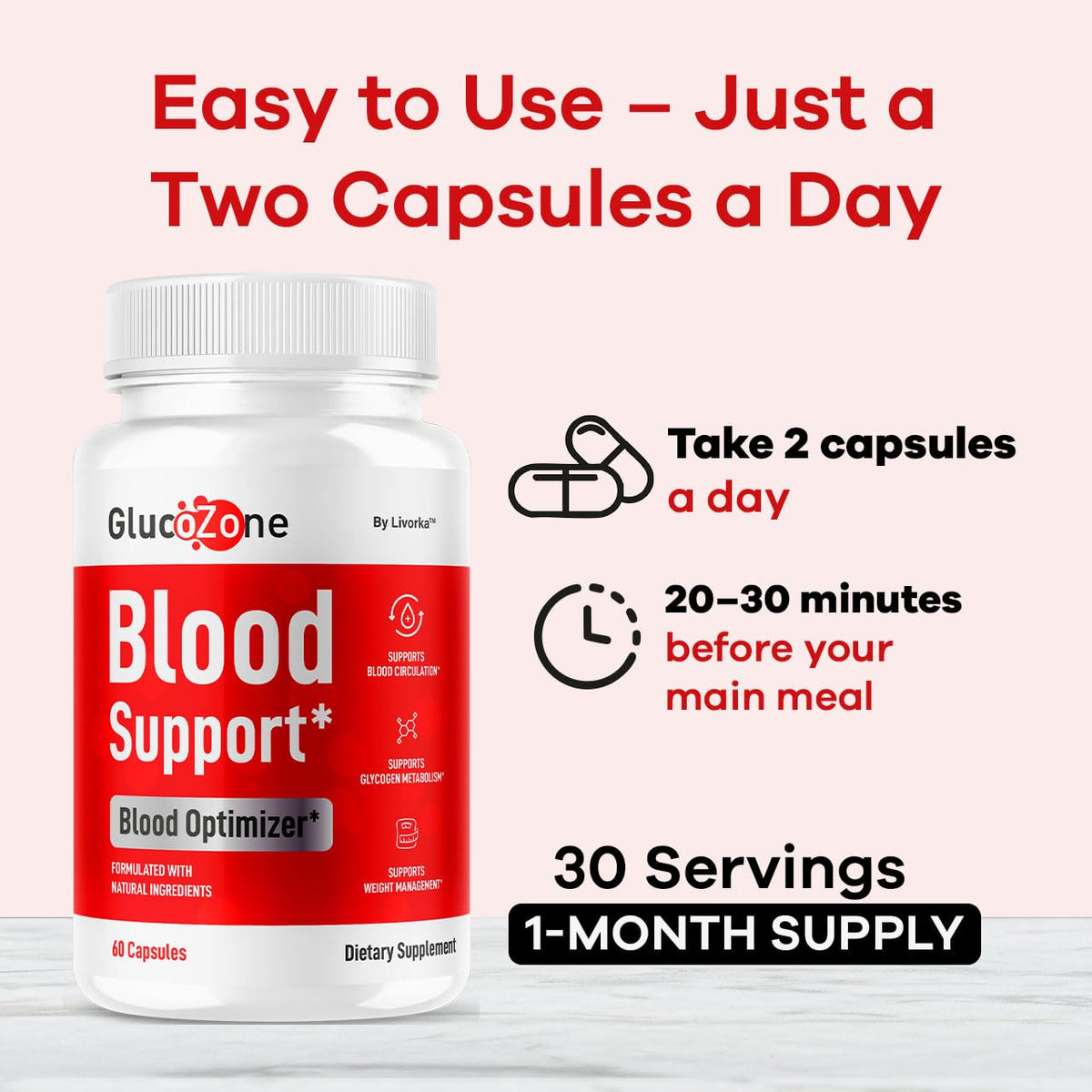 LIVORKA GlucoZone Capsules prises avec un verre d'eau